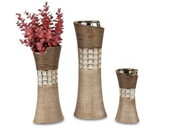 Deko Vase oval H. 30cm creme braun Keramik Formano