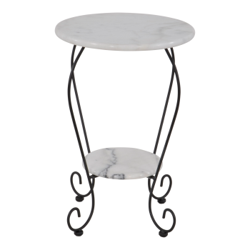 Preview: Beistelltisch Marmor Ø41 cm mit gusseisernen Beinen schwarz/weiss