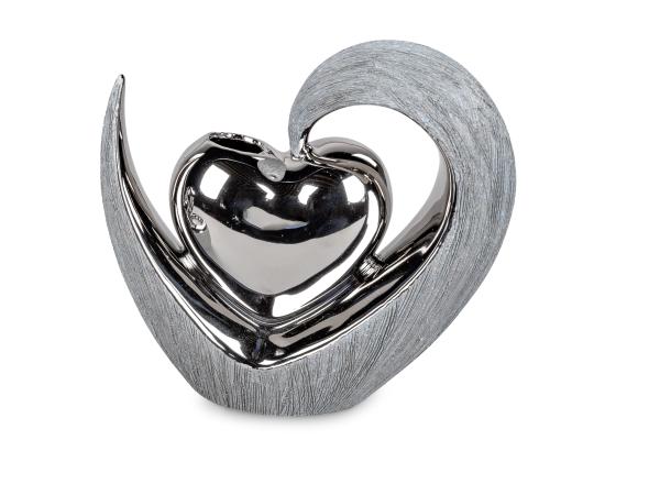 Deko Vase  Herz 16x17cm silber matt + glänzend Keramik Formano