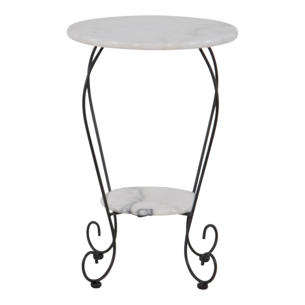 Beistelltisch Marmor Ø41 cm mit gusseisernen Beinen schwarz/weiss