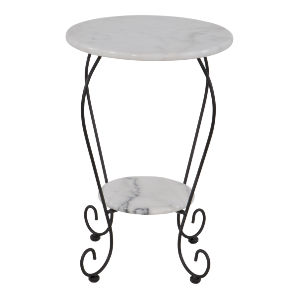 Beistelltisch Marmor Ø41 cm mit gusseisernen Beinen schwarz/weiss